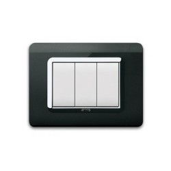 PLAQUE TECHNOPOLYMERE 44 RECTANGULAIRE NOIR ABSOLU AVEC CADRE CHROME 3 MODULES|sfh|b9c50b8cd9dc|