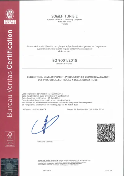 Certificat ISO 9001 — SOMEF